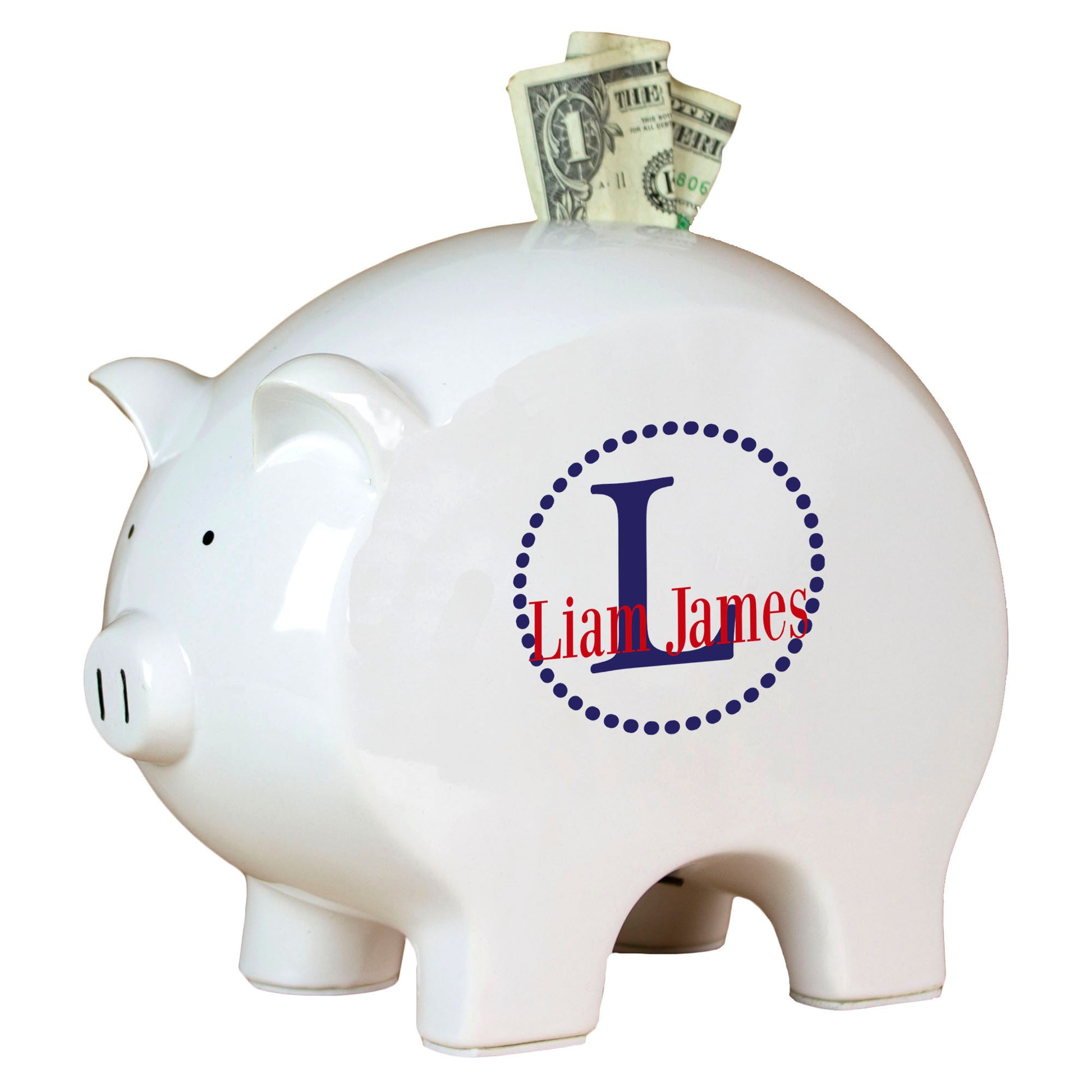 Personalized Piggy Bank with Navy monogrammed design