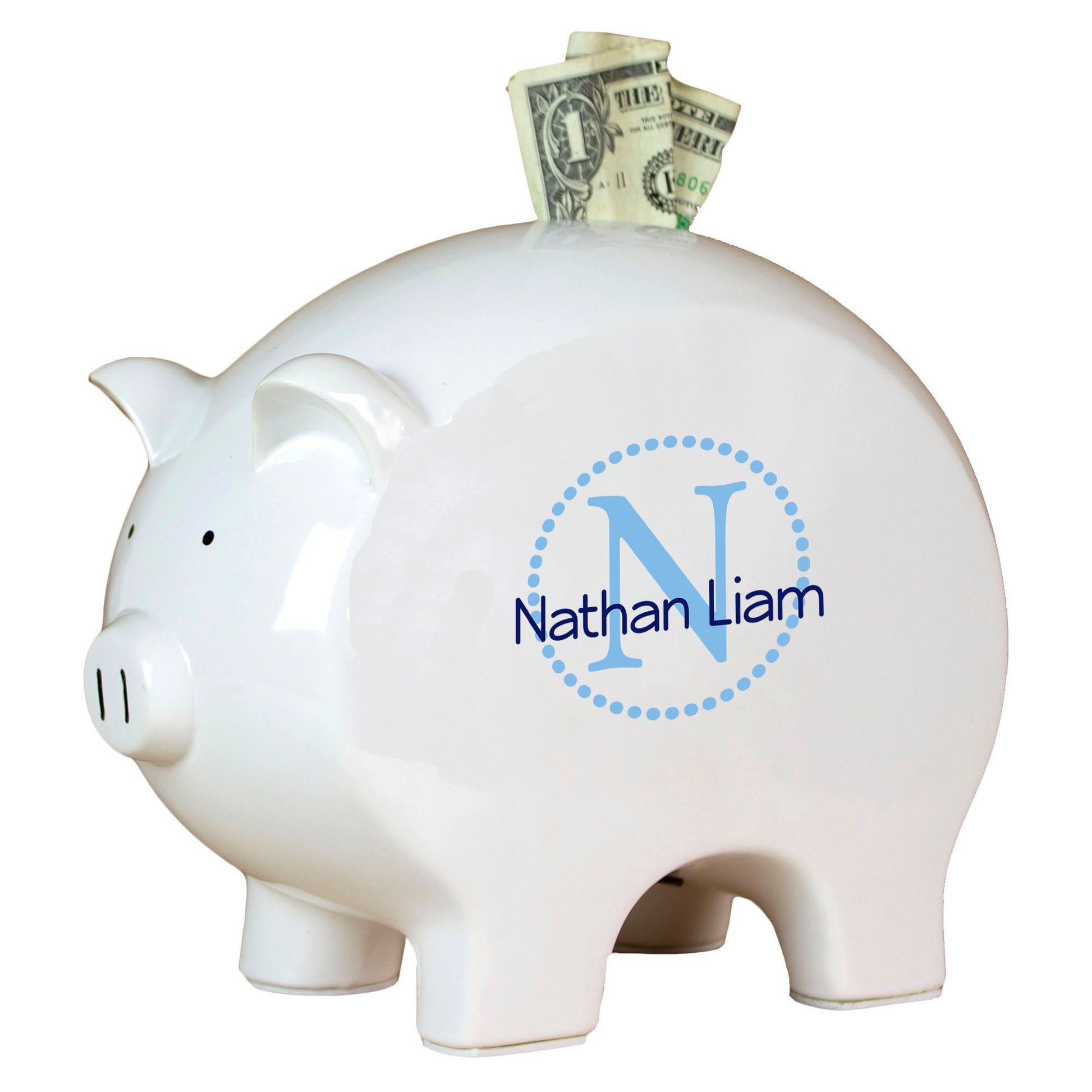 Personalized Piggy Bank with Aqua monogrammed design