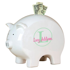 Personalized Piggy Bank with Mint monogrammed design
