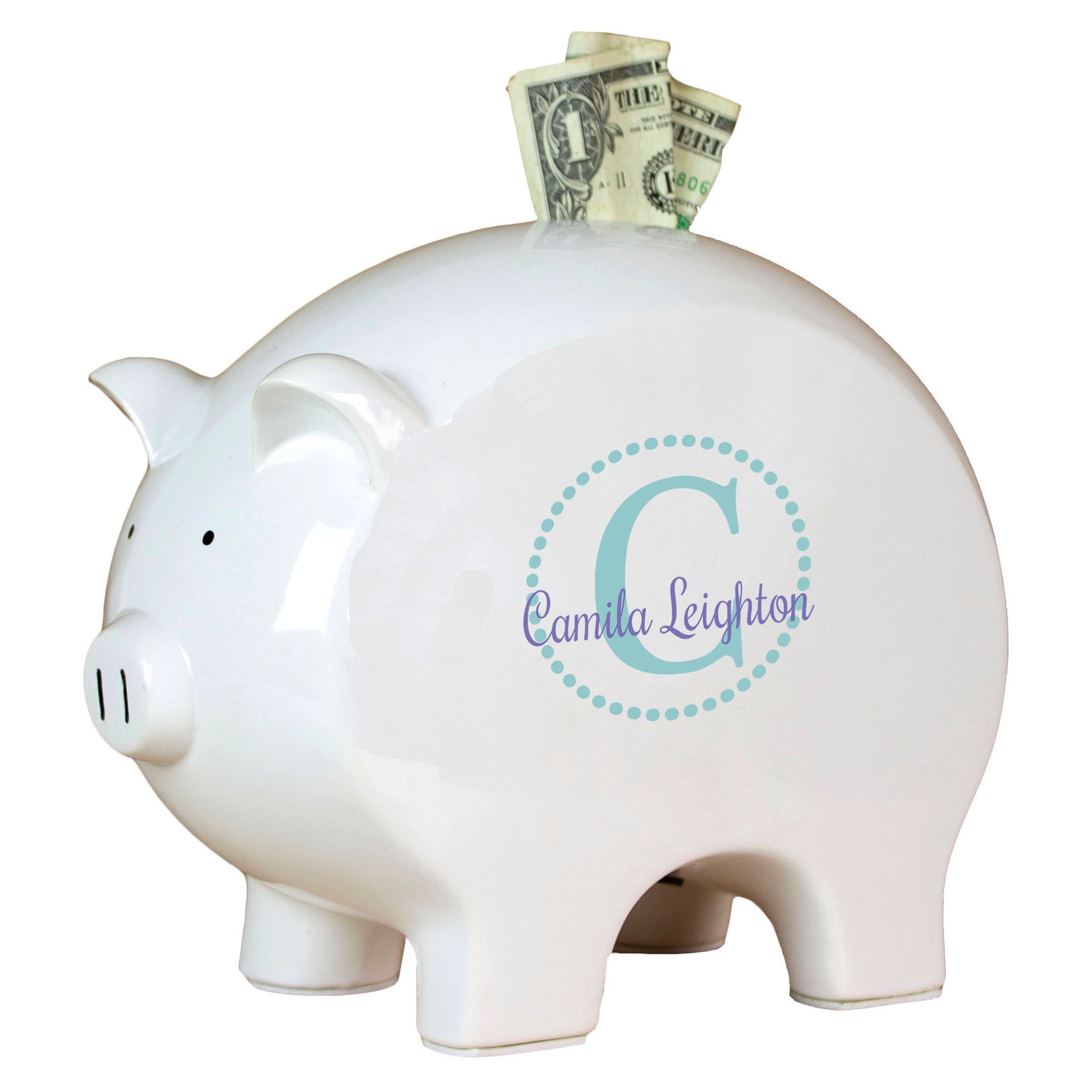 Personalized Piggy Bank with Teal monogrammed design
