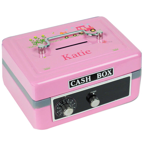 Personalized Pink Tractor Childrens Pink Cash Box