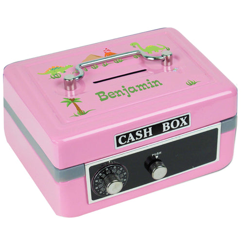Personalized Pink Cash Box with Dinosaurs design