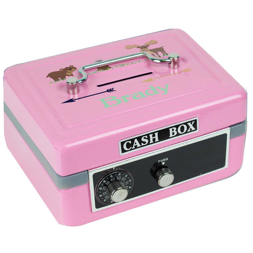 Personalized North Woodland Critters Childrens Pink Cash Box
