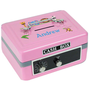 Personalized Pink Cash Box with Jungle Animals Boy design