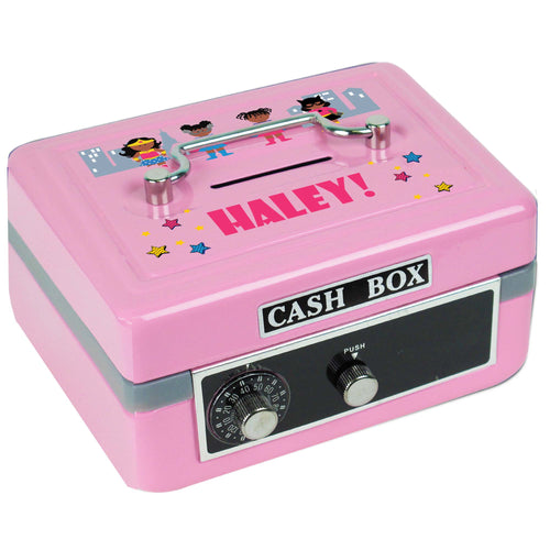 Personalized African American Super Girls Childrens Pink Cash Box