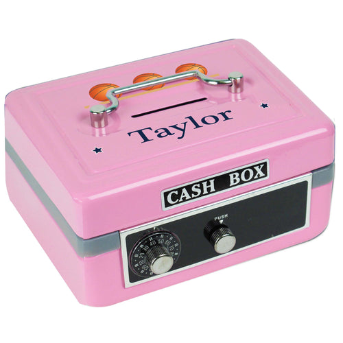 Personalized Basketballs Childrens Pink Cash Box