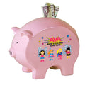 Personalized Pink Piggy Bank with Super Girls design
