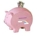 Personalized Pink Piggy Bank with Rainbow Pastel design