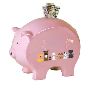 Personalized Pink Piggy Bank with Pink Dog design