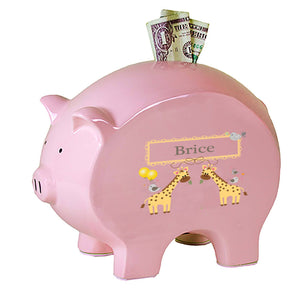 Personalized Pink Piggy Bank with Giraffe design