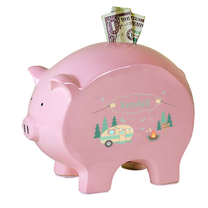 Personalized Pink Piggy Bank with Camp Smores design