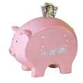 Personalized Pink Piggy Bank with Lavender Elephant design