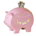 Personalized Pink Piggy Bank with Pastel Butterflies design