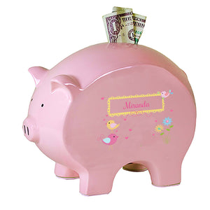 Personalized Pink Piggy Bank with Lovely Birds design