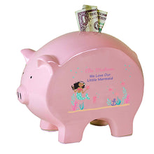 Personalized Pink Piggy Bank with African American Mermaid Princess design