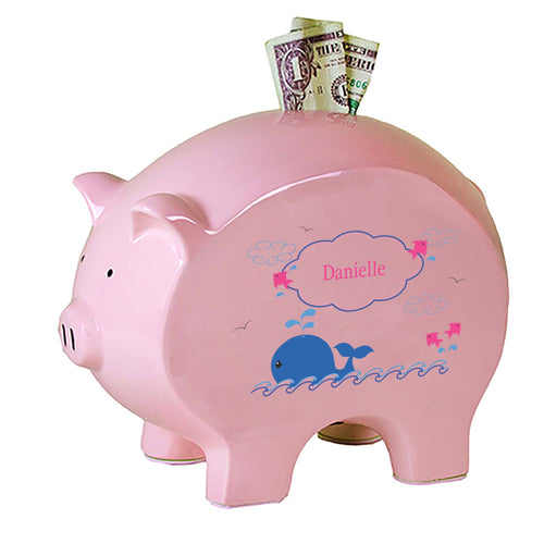 Personalized Pink Piggy Bank with Pink Whale design
