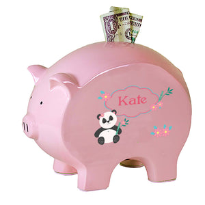 Personalized Pink Piggy Bank with Panda Bear design