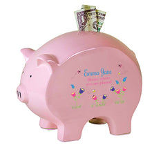 Personalized Pink Piggy Bank with English Garden design