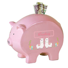 Personalized Pink Piggy Bank with Alpaca Llama design