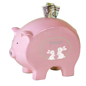Personalized Pink Piggy Bank with Classic Bunny design