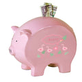 Personalized Pink Piggy Bank with Palm Flamingo design