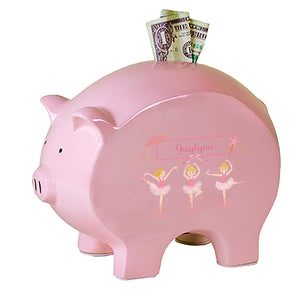 Personalized Pink Piggy Bank with Ballerina Blonde design