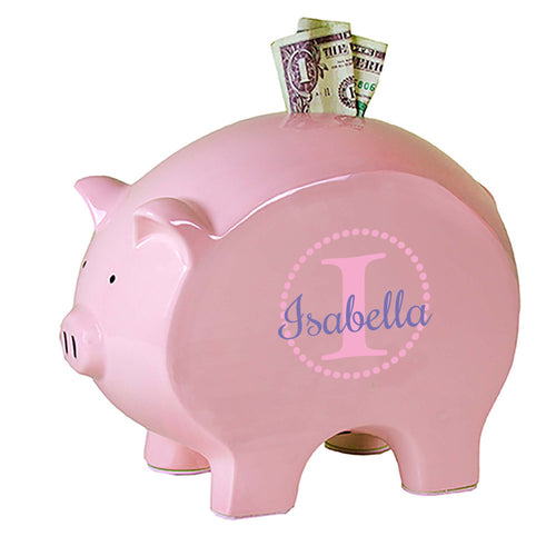 personalized pink piggy bank 700 pink circle ll