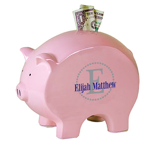 personalized pink piggy bank 702 dark gray circle ll