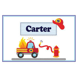 Personalized Placemat with Fire Truck design