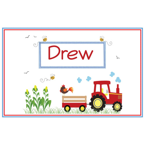 Personalized Placemat with Red Tractor design