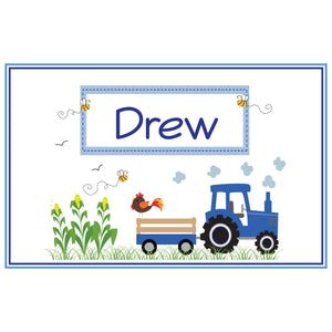 Personalized Placemat with Blue Tractor design