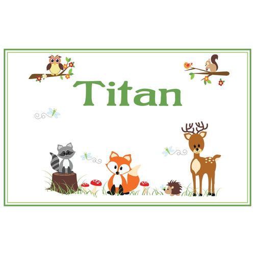 Personalized Placemat with Green Forest Animal design