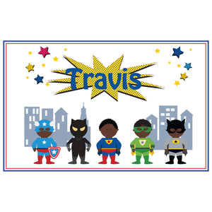Personalized Placemat with Superhero African American design