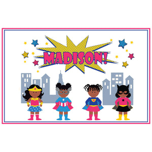 Personalized Placemat with Super Girls African American design