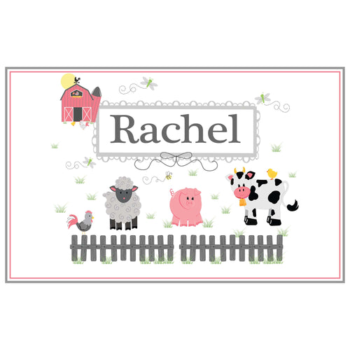 Personalized Placemat with Barnyard Friends Pastel design