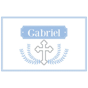 Personalized Placemat with Cross Garland Lt Blue design