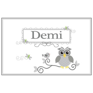 Personalized Placemat with Gray Owl design