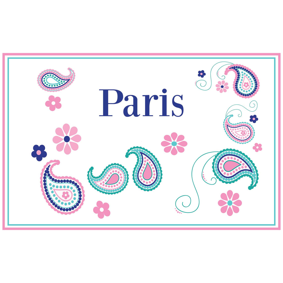 Personalized Placemat with Paisley Teal and Pink design
