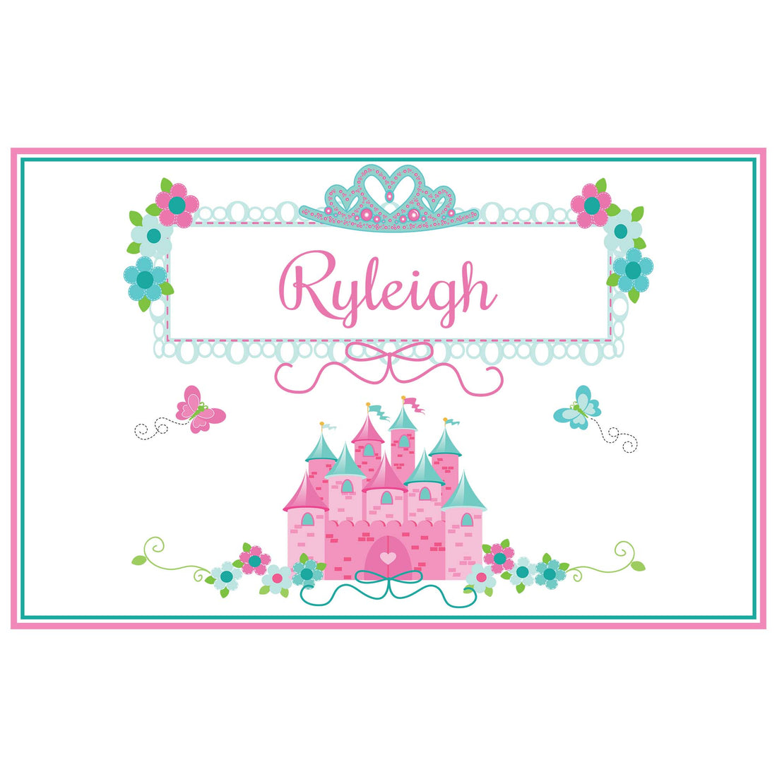 Personalized Placemat with Pink Teal Princess Castle design