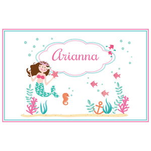 Personalized Placemat with Brunette Mermaid Princess design