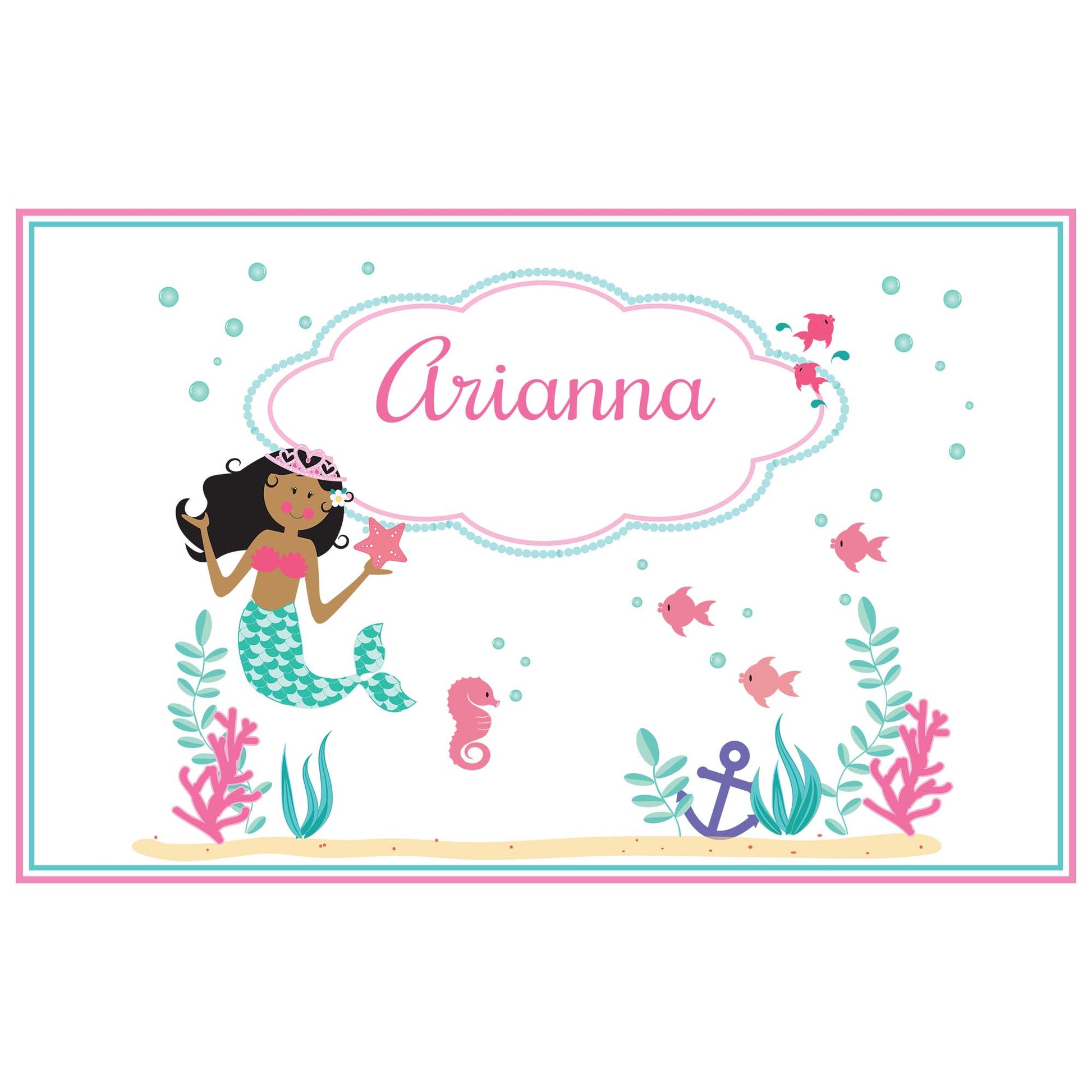 Personalized Placemat with African American Mermaid Princess design