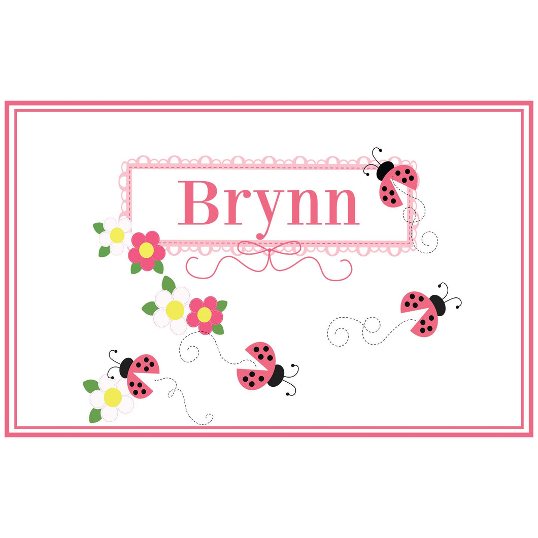Personalized Placemat with Pink Ladybugs design