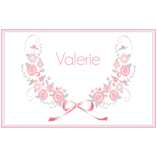 Personalized Placemat with Pink Gray Floral Garland design