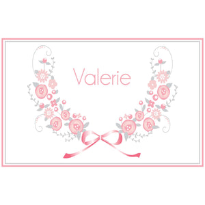 Personalized Placemat with Pink Gray Floral Garland design