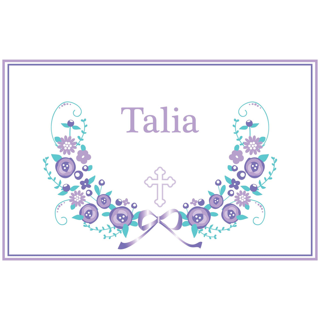 Personalized Placemat with Holy Cross Lavender Floral Garland design