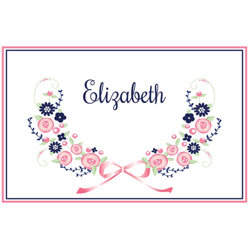 Personalized Placemat with Navy Pink Floral Garland design