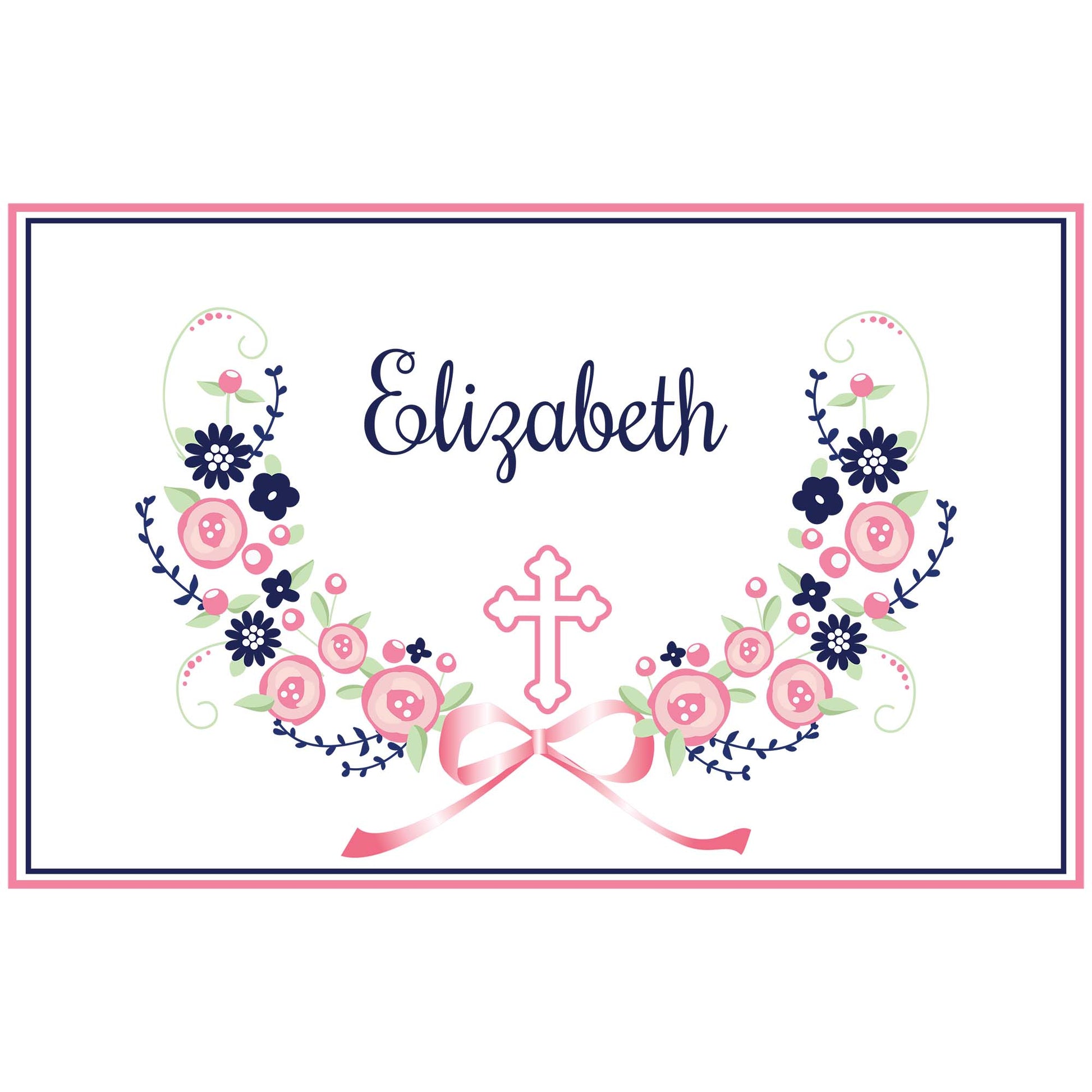 Personalized Placemat with Holy Cross Navy Pink Floral Garland design