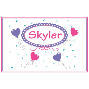 Personalized Placemat with Heart Balloons design