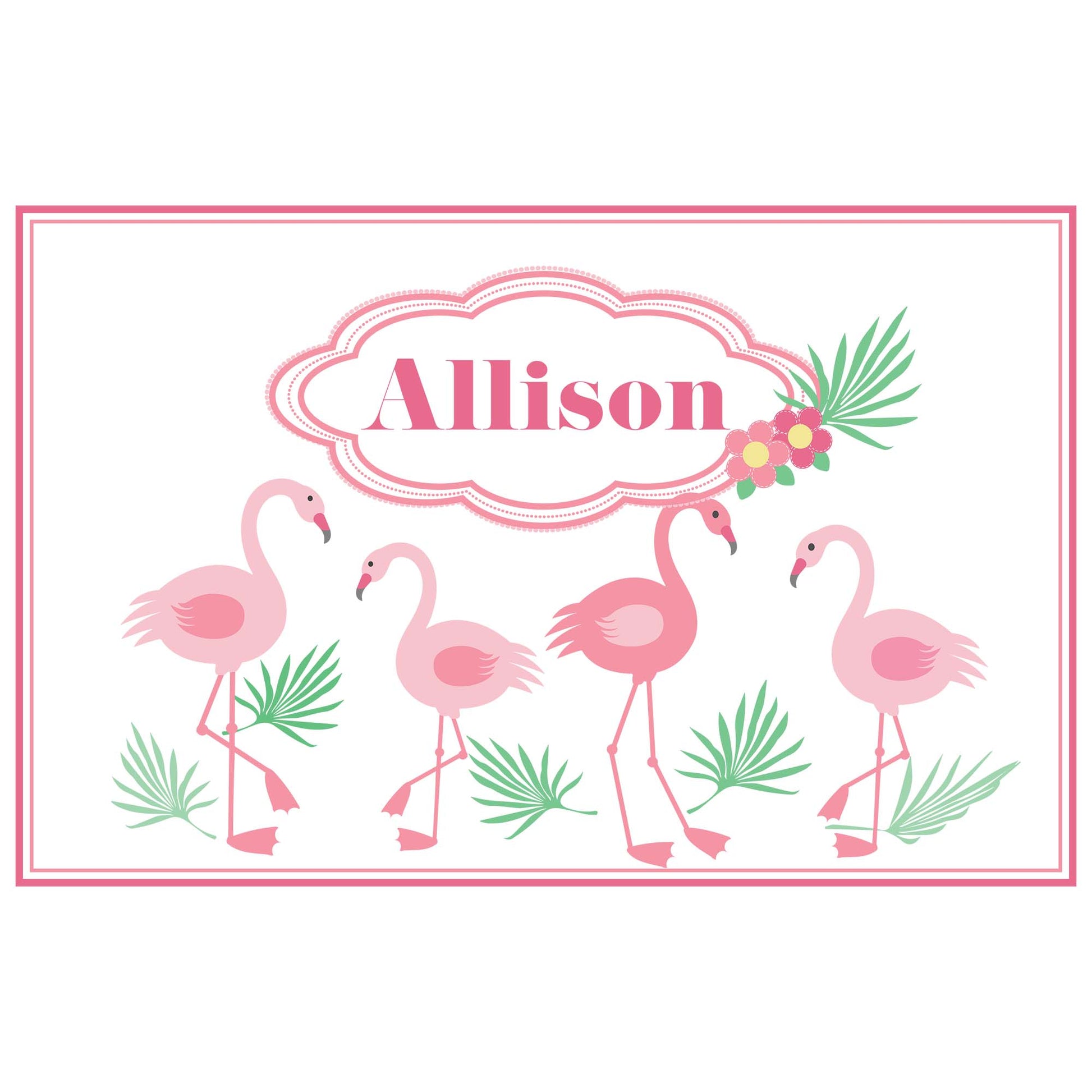 Personalized Placemat with Palm Flamingo design