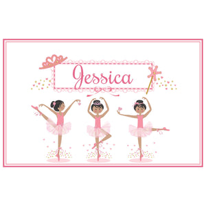 Personalized Placemat with Ballerina Black Hair design